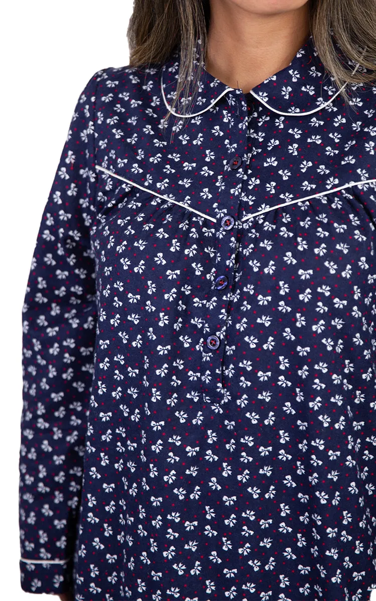 Schrank 100% Cotton Flannelette Nightgown With Collar in Navy SK612B