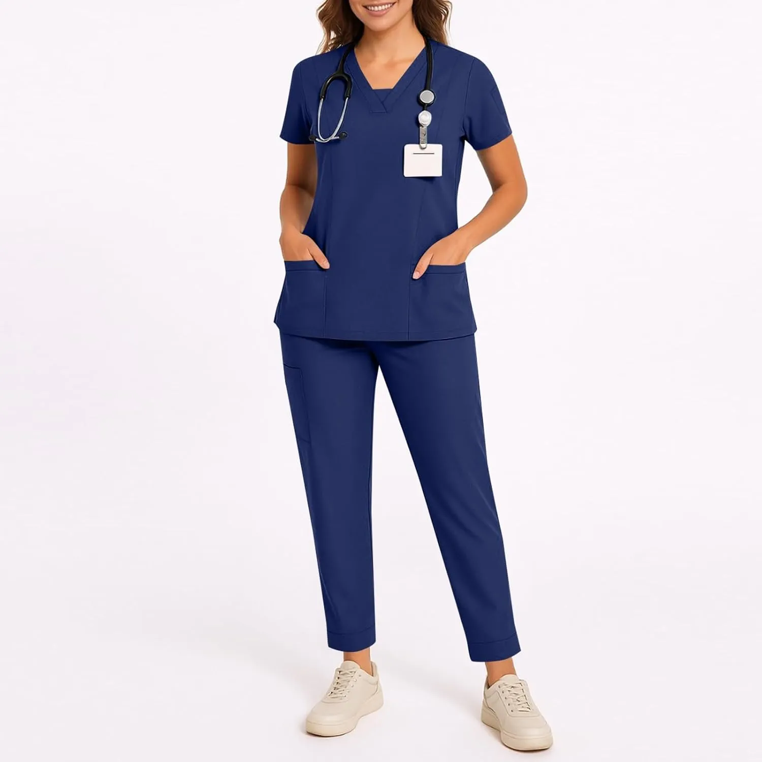 Scrubs for Women Set Stretch V-Neck Short Sleeve Top & Jogger Pant Uniform Scrub Sets for Woman with Pockets