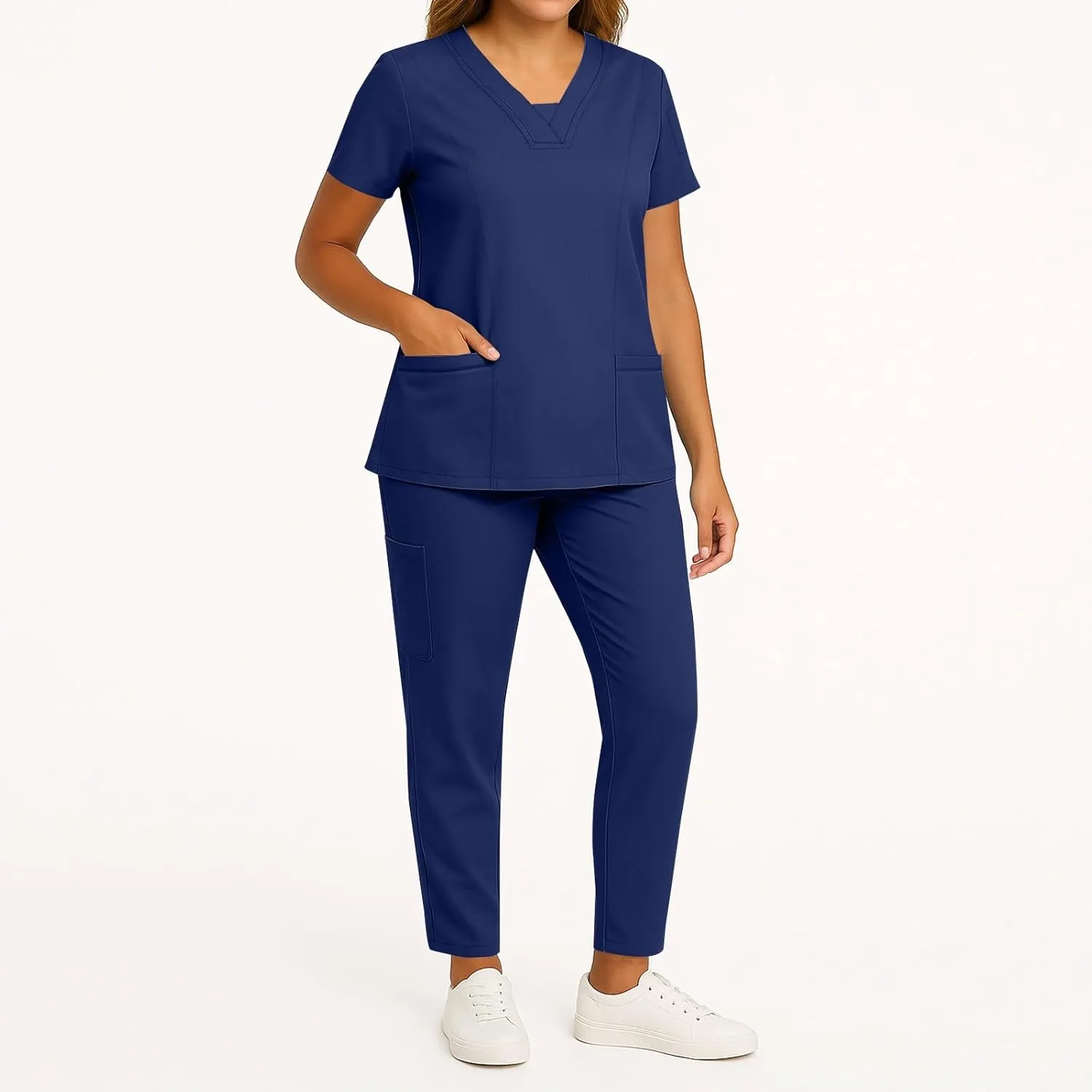 Scrubs for Women Set Stretch V-Neck Short Sleeve Top & Jogger Pant Uniform Scrub Sets for Woman with Pockets