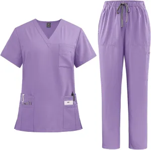 Scrubs for Women Set,V-Neck Short Sleeve Top & Pants with Pockets,Stretchy Scrubs Set & Jogger Pant 2025