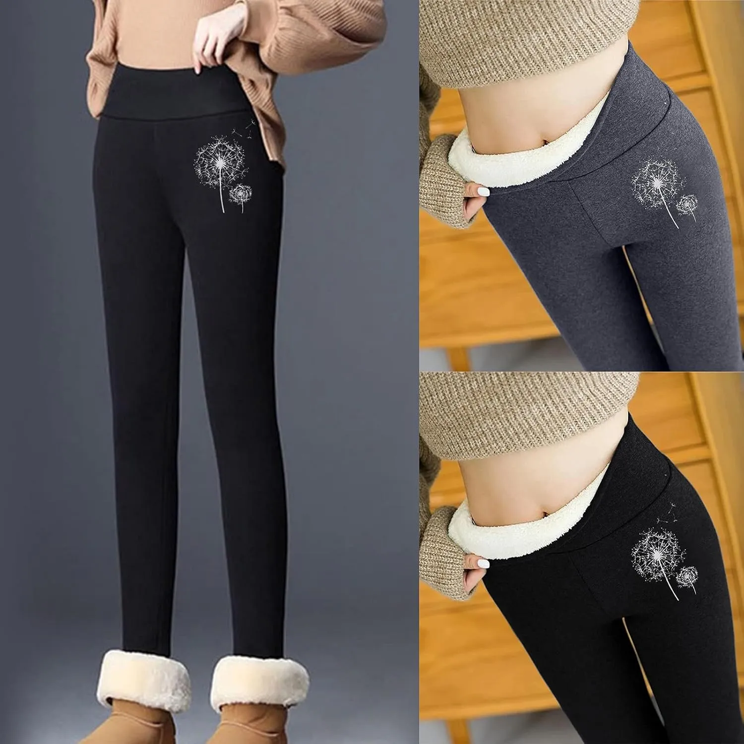 sdbrld Fleece Lined Leggings Women,Womens Fleece Lined Leggings 2023 High Waist Warm Soft Pants Tummy Control Thermal Tights