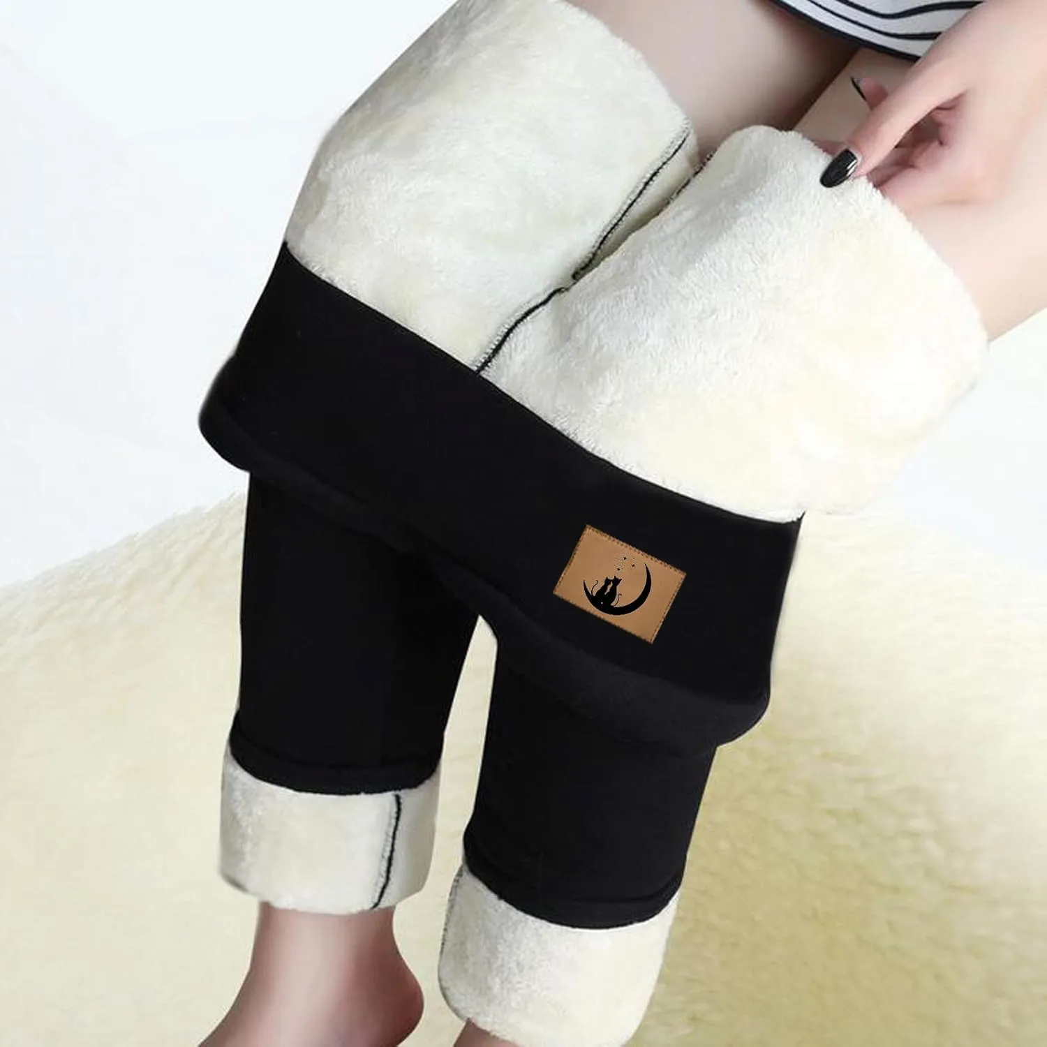 sdbrld Fleece Lined Leggings Women,Womens Fleece Lined Leggings High Waist Thick Warm Pants Soft Tummy Control Thermal Tights