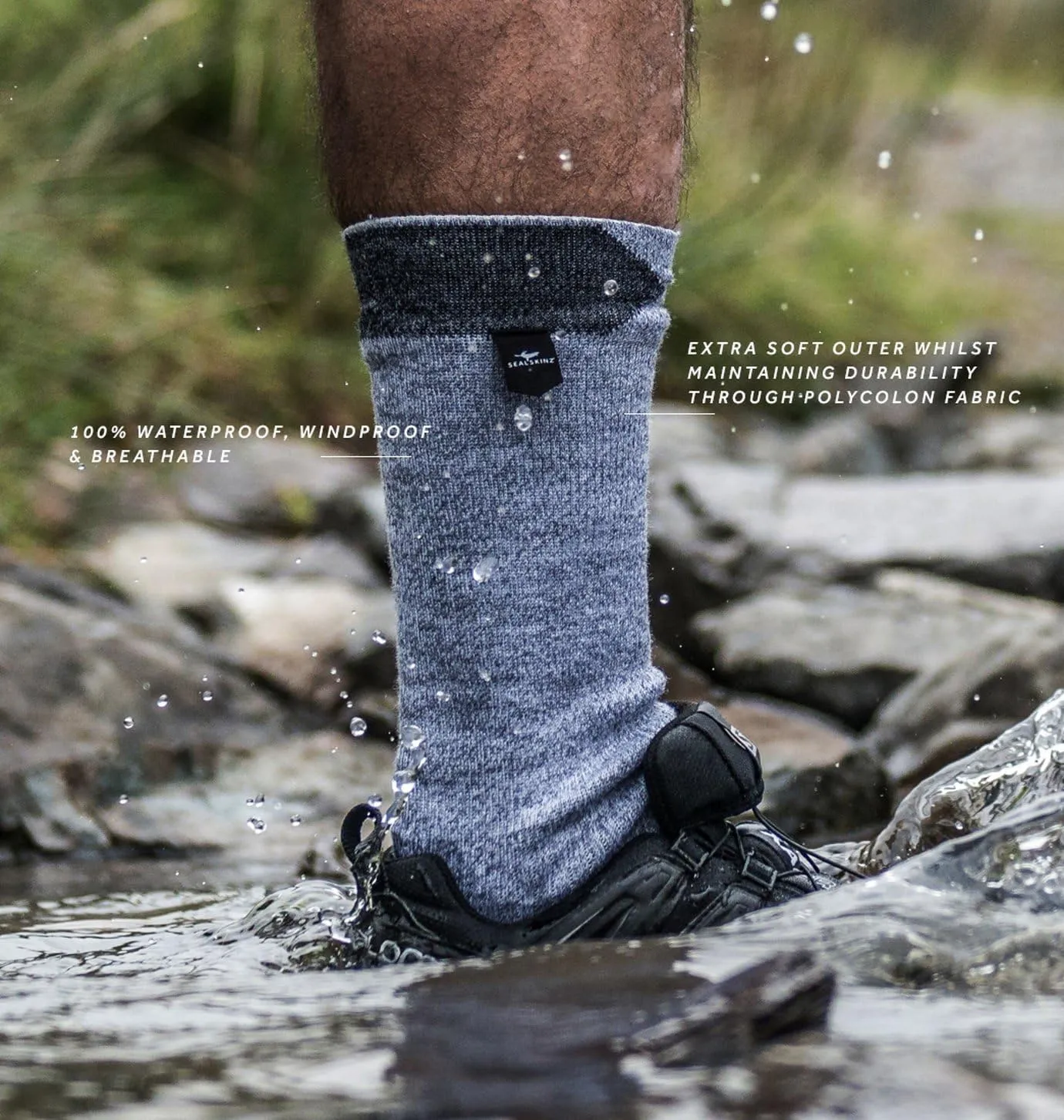 SEALSKINZ 100% Waterproof Sock - Windproof & Breathable - Mid length