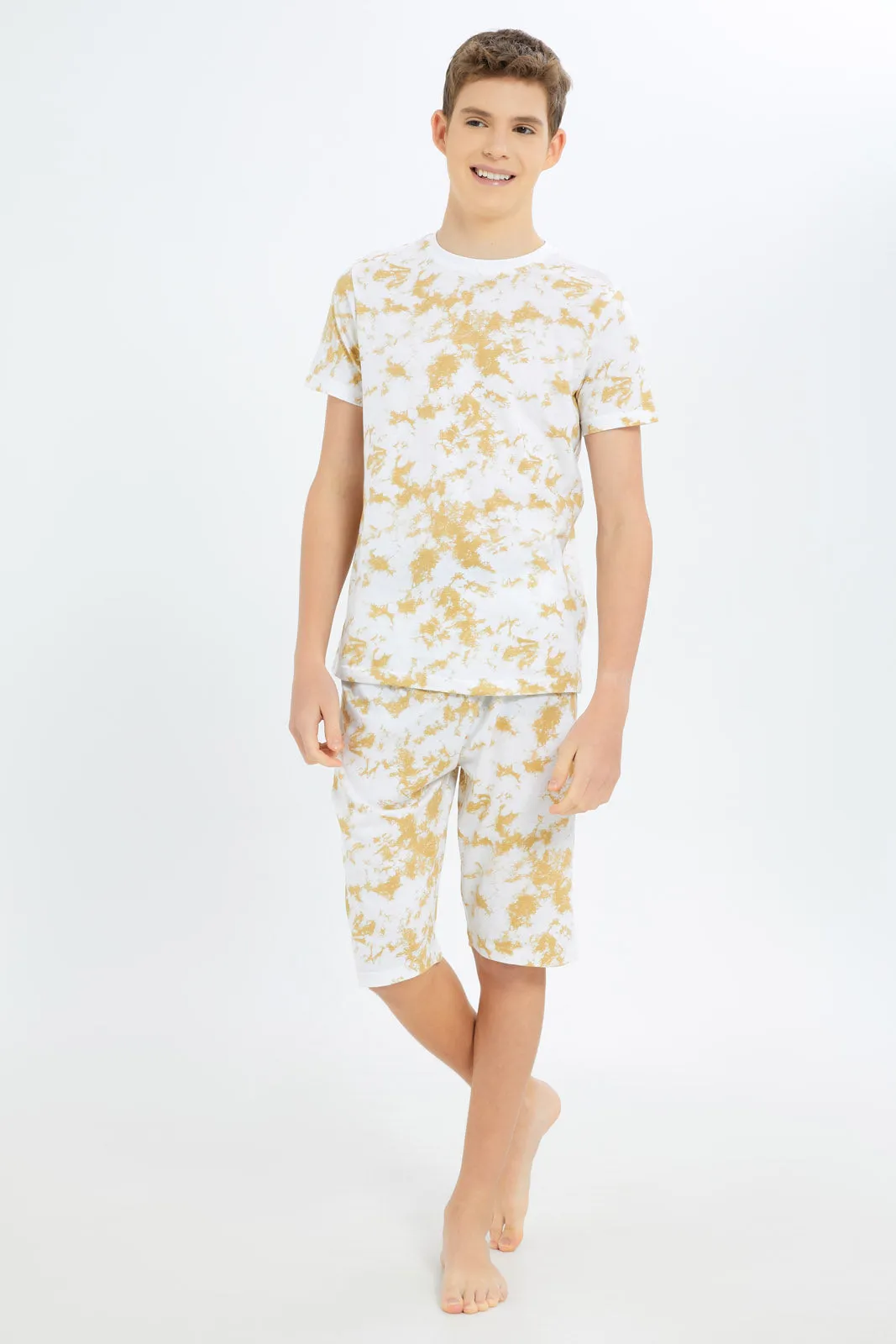 Senior Boys Beige Tye Dye Pyjama Set (2 Piece)