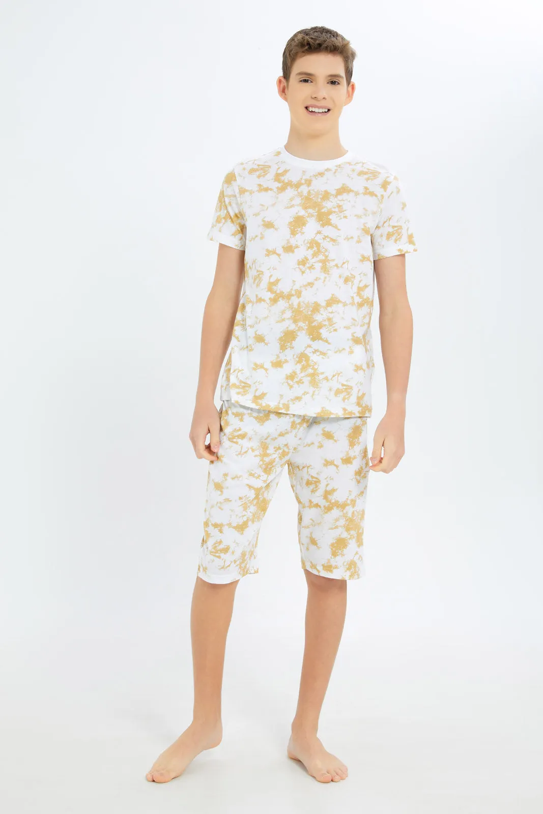 Senior Boys Beige Tye Dye Pyjama Set (2 Piece)