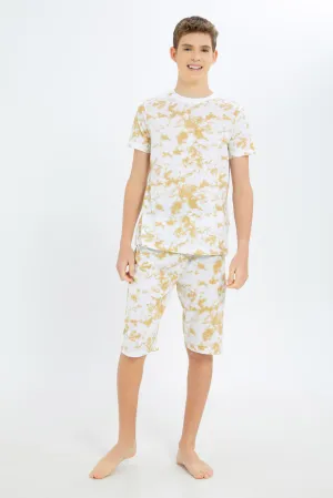 Senior Boys Beige Tye Dye Pyjama Set (2 Piece)
