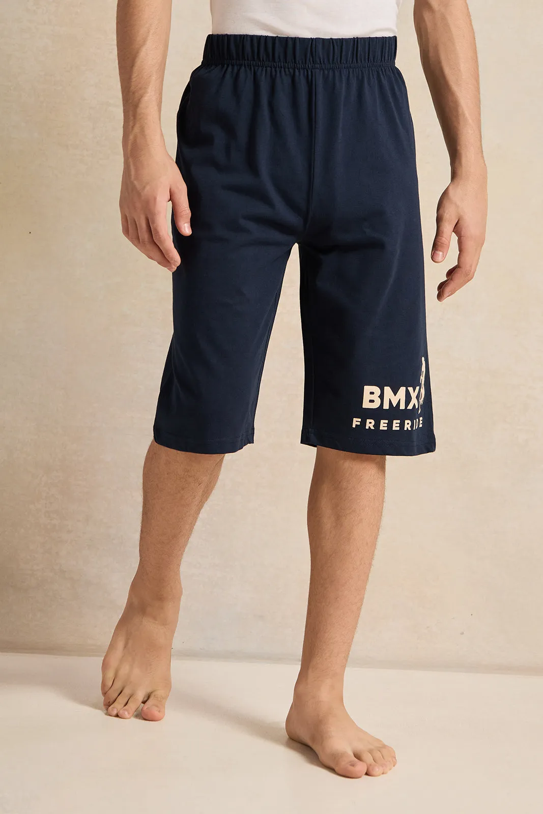 Senior Boys Yellow And Navy Printed Pyjama Set (2 Piece)