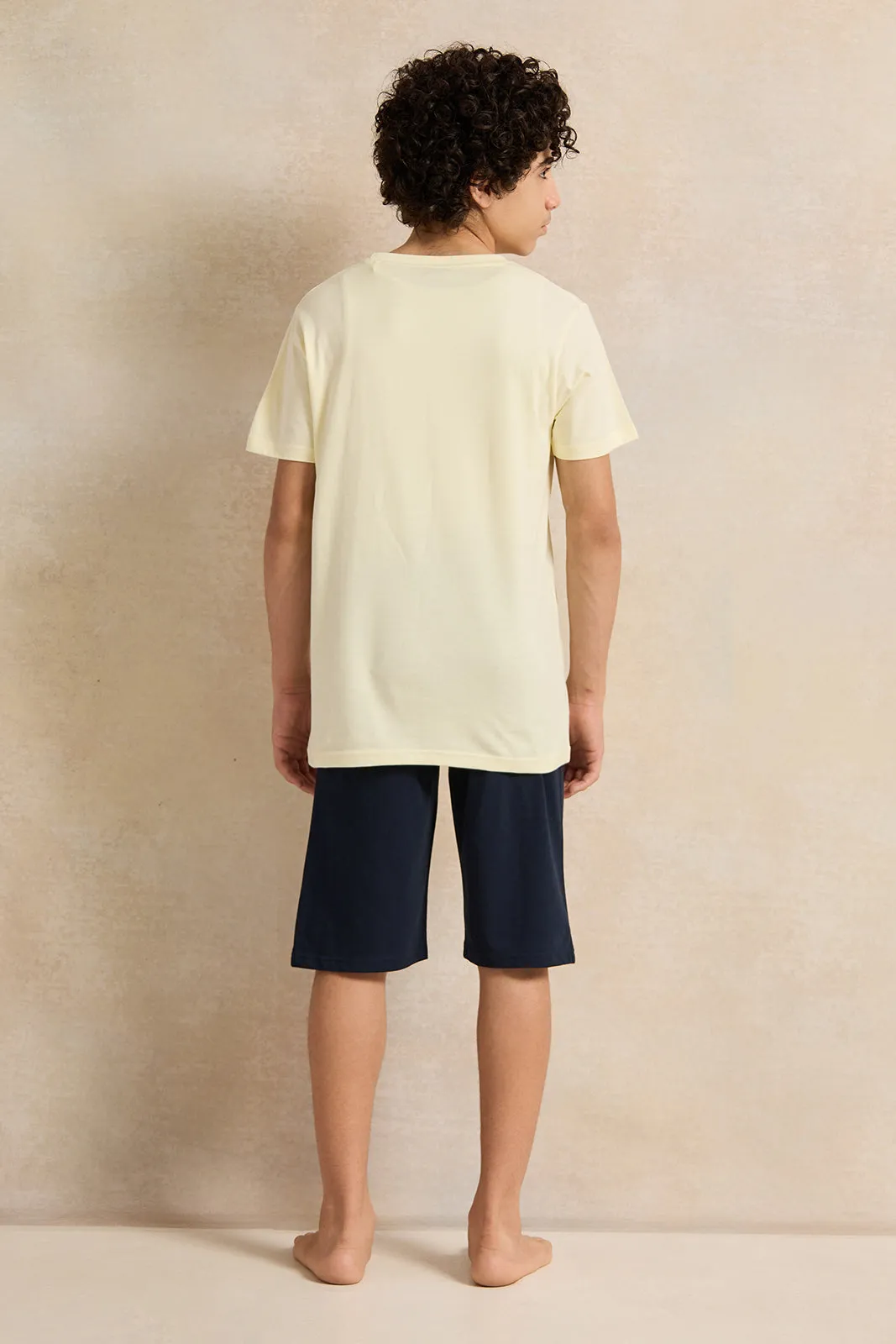 Senior Boys Yellow And Navy Printed Pyjama Set (2 Piece)