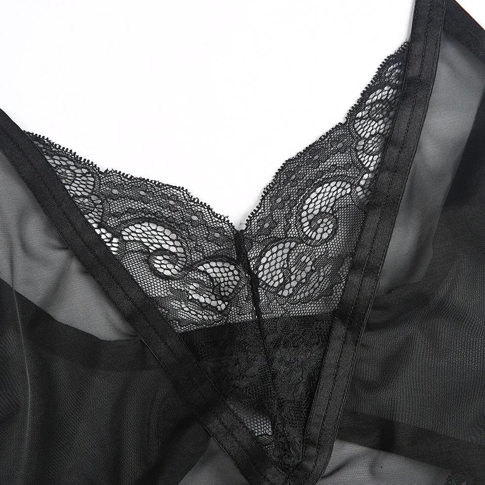 Sexy Breathable Black Lace Bodysuit