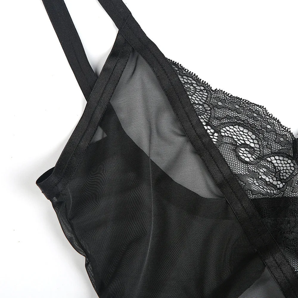 Sexy Breathable Black Lace Bodysuit