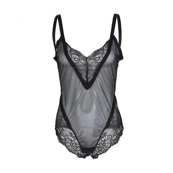Sexy Breathable Black Lace Bodysuit