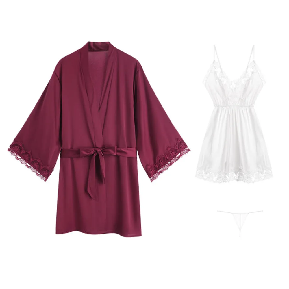 Sexy Chemise Lingerie Deep V Halter Robe Suit