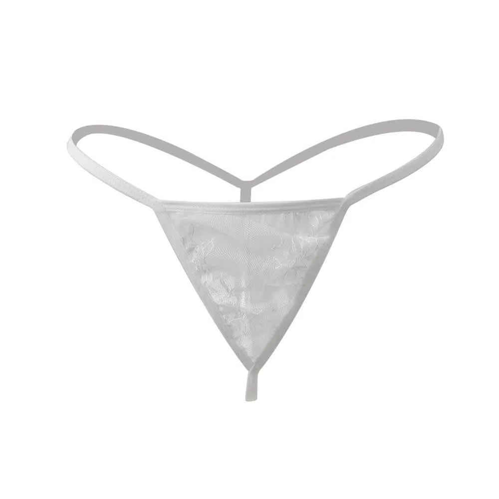 Sexy Long Sleeve Eyelash Lace Short Sleepwear with Thong White