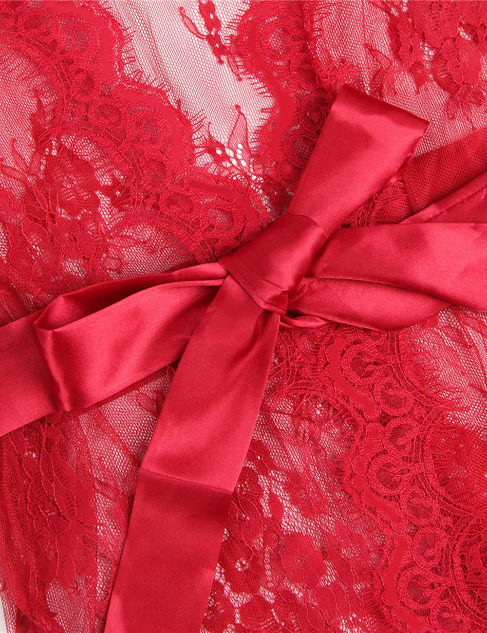 Sexy Long Sleeve Short Sleepwear with Thong Red Plus Size