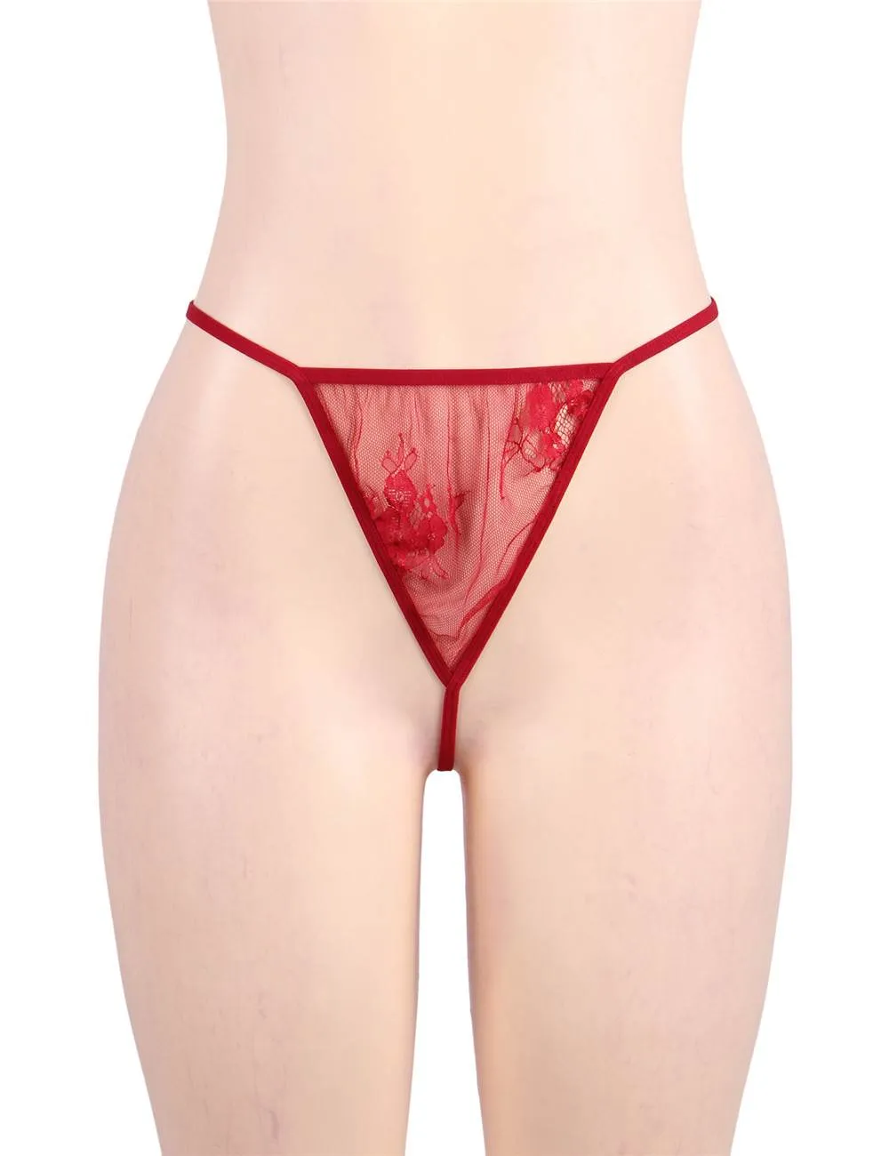 Sexy Long Sleeve Short Sleepwear with Thong Red Plus Size