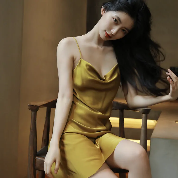 Sexy Strap Women Summer Silk Thin Pyjamas Bare Back Pajamas Loungewear Sleepwear