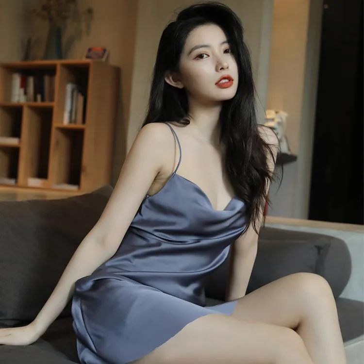 Sexy Strap Women Summer Silk Thin Pyjamas Bare Back Pajamas Loungewear Sleepwear