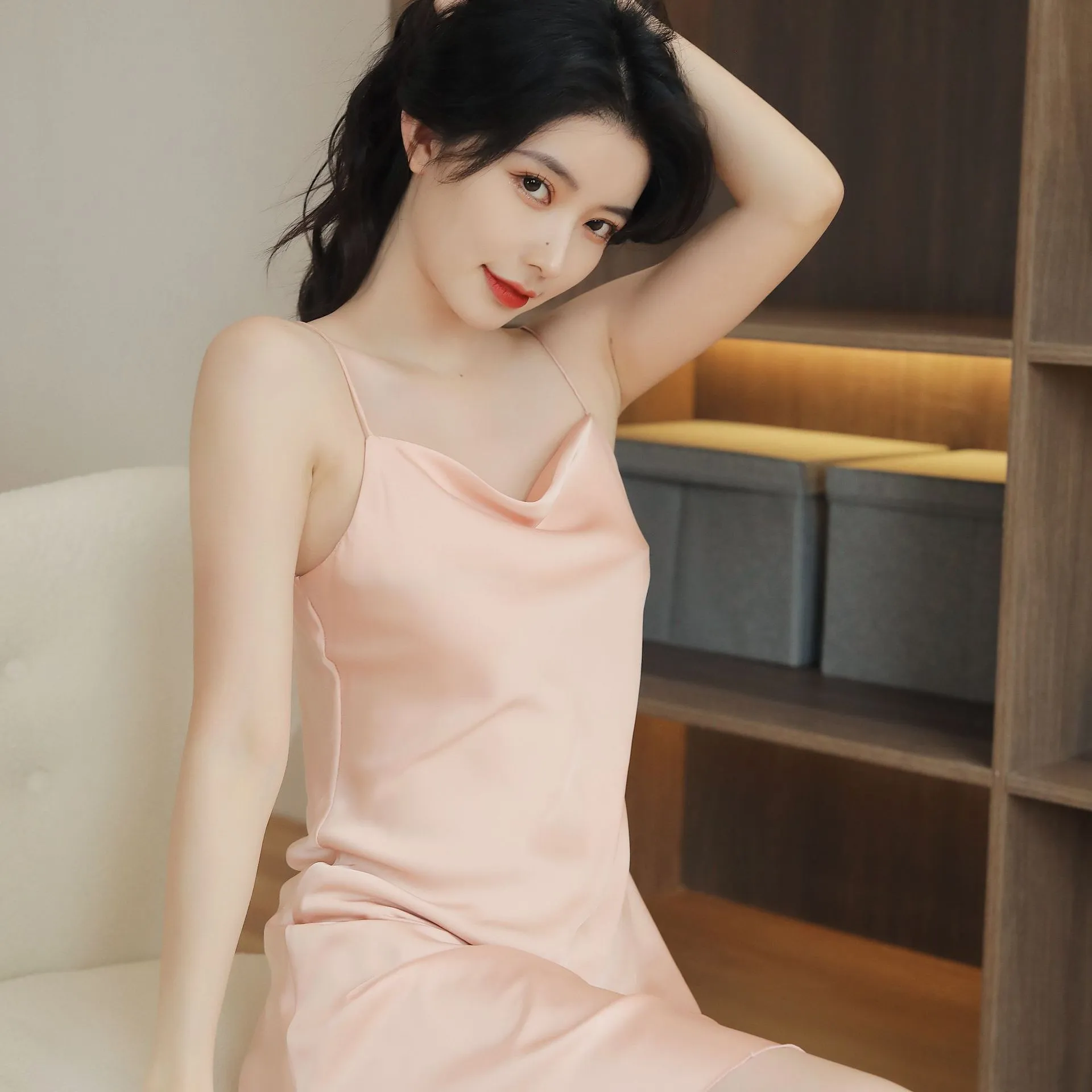 Sexy Strap Women Summer Silk Thin Pyjamas Bare Back Pajamas Loungewear Sleepwear