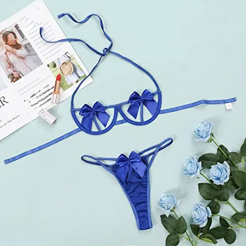 Sexy Underwear Set for Sex Womens Slutty Naughty Pyjamas Gift Wrapping Style Halter Bandage Bra Black G Strings Set Womens Erotic Lingerie for Valentines Bedroom Honeymoon