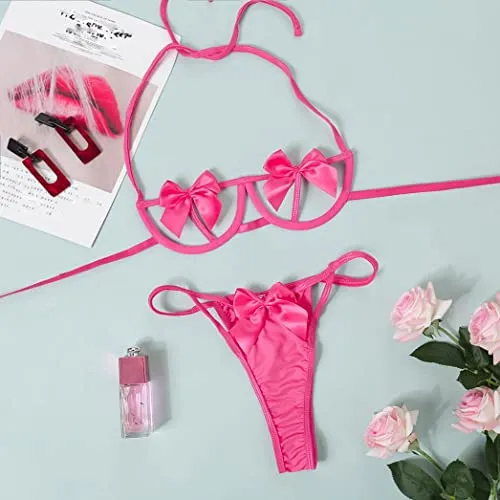 Sexy Underwear Set for Sex Womens Slutty Naughty Pyjamas Gift Wrapping Style Halter Bandage Bra Black G Strings Set Womens Erotic Lingerie for Valentines Bedroom Honeymoon