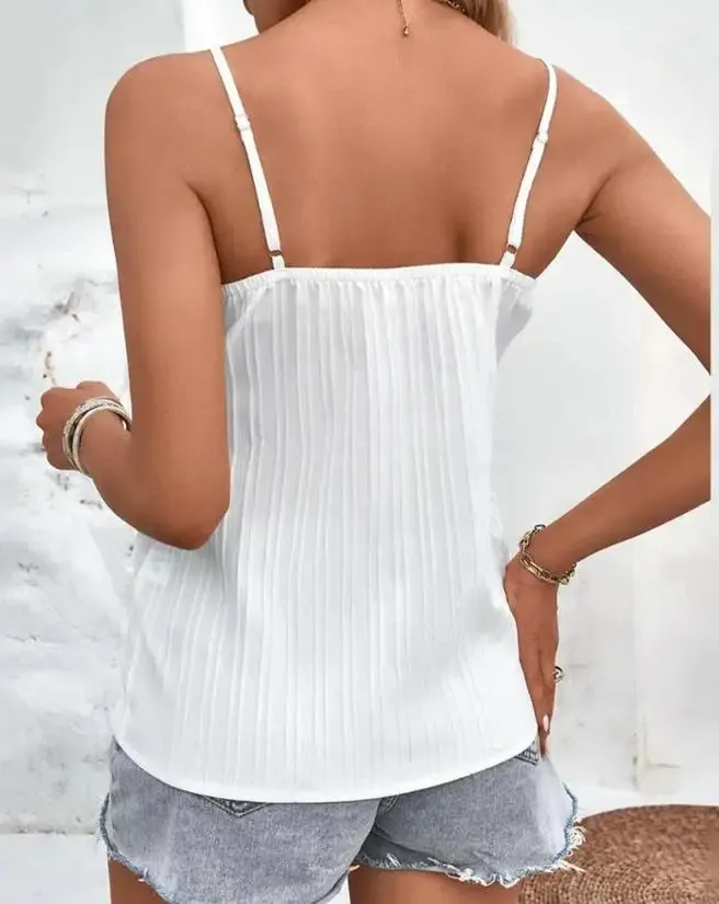 Sexy Women's V-Neck Lace Camisole - Elegant Summer Tank Top with Thin Shoulder Straps