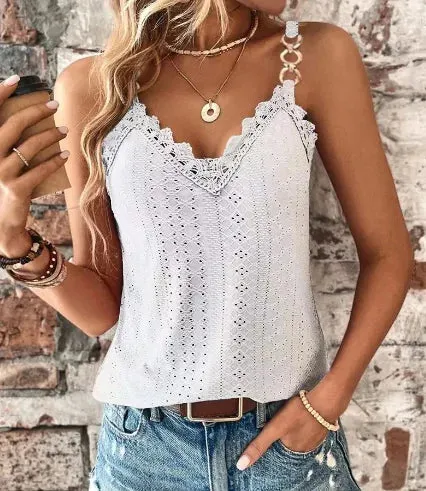 Sexy Women's V-Neck Lace Camisole - Elegant Summer Tank Top with Thin Shoulder Straps