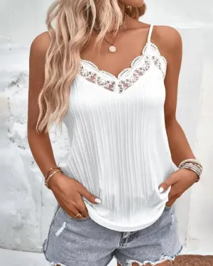 Sexy Women's V-Neck Lace Camisole - Elegant Summer Tank Top with Thin Shoulder Straps