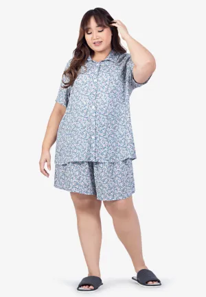Shadea Cotton Rayon Sleepwear Short Pajama Shirt Set - White Floral
