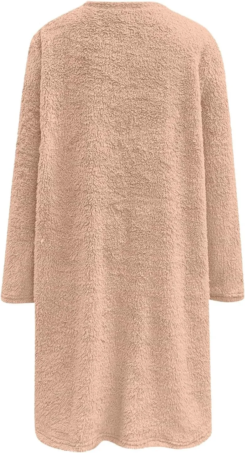 SHAOBGE Fleece Sherpa Pullover for Women Casual Crewneck Pullover Winter Warm Faux Fur Sweatshirts Loungwear Tops with Pocket