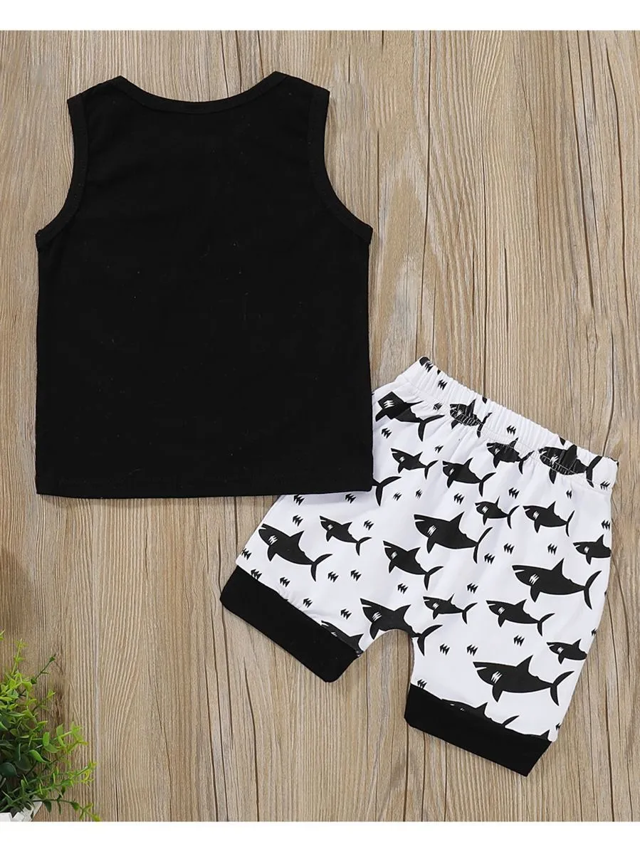 Shark Style Baby Boy 2-Piece Outfit Tank Top Matching Trousers