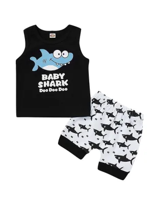 Shark Style Baby Boy 2-Piece Outfit Tank Top Matching Trousers