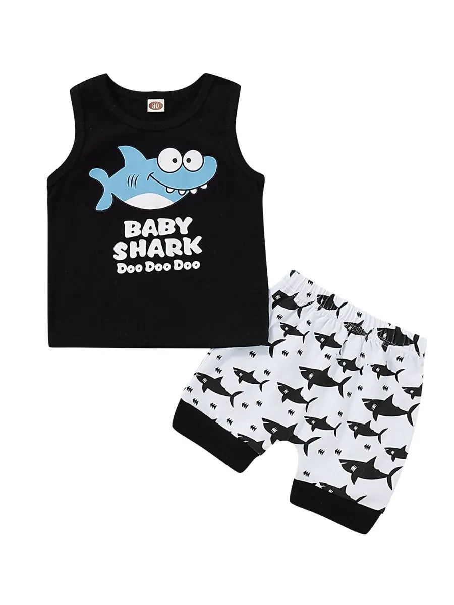 Shark Style Baby Boy 2-Piece Outfit Tank Top Matching Trousers