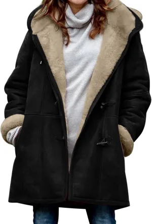 Sherpa Jacket for Women 2024 Winter Warm Coat Fleece Lined Coat Mid Length Winter Jacket Plus Size Sherpa Outwear