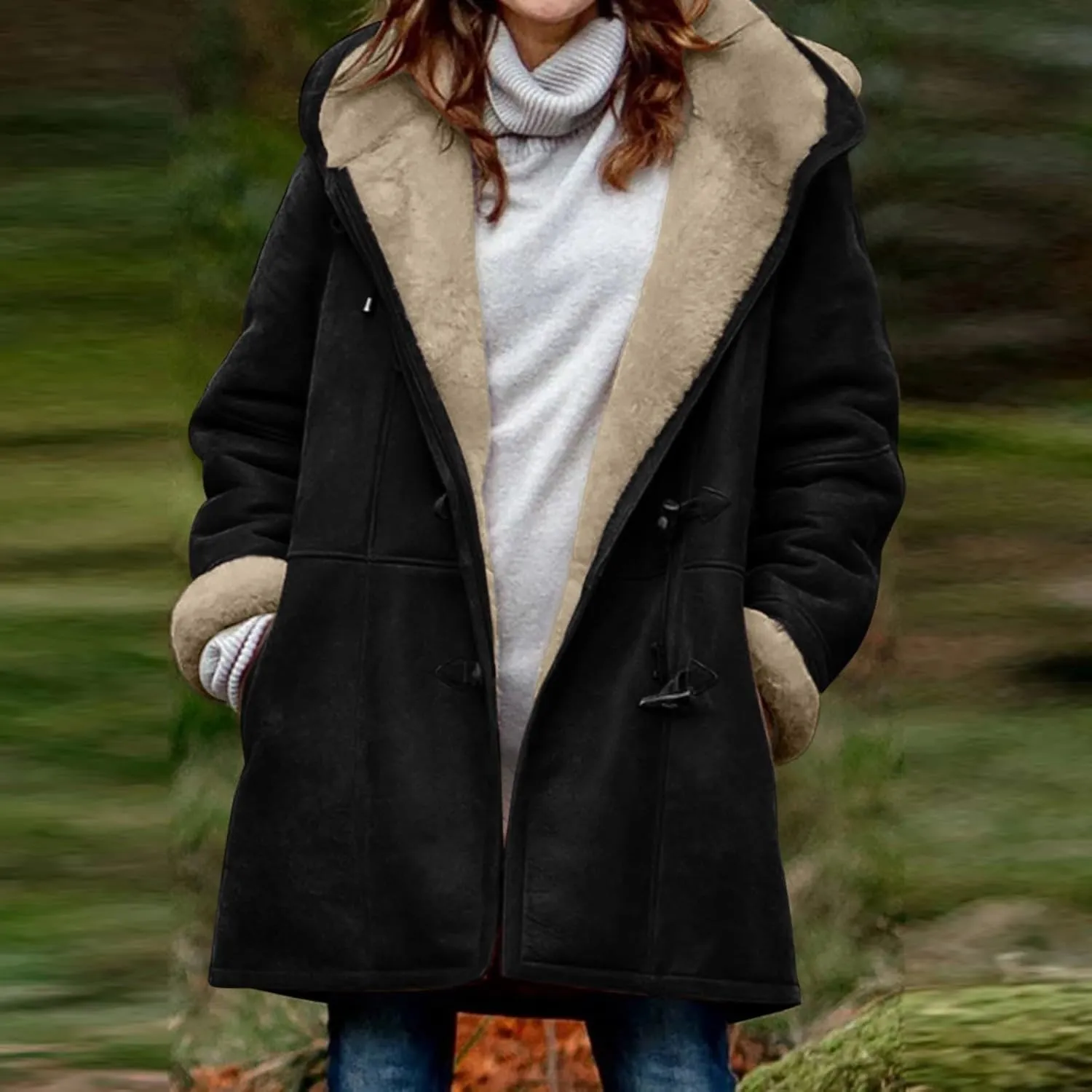Sherpa Jacket for Women 2024 Winter Warm Coat Fleece Lined Coat Mid Length Winter Jacket Plus Size Sherpa Outwear