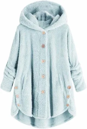 Sherpa Jacket Women Trendy Winter Long Sleeve Fleece Jacket Faux Fur Outerwear Full Button Warming Coats with Pockets