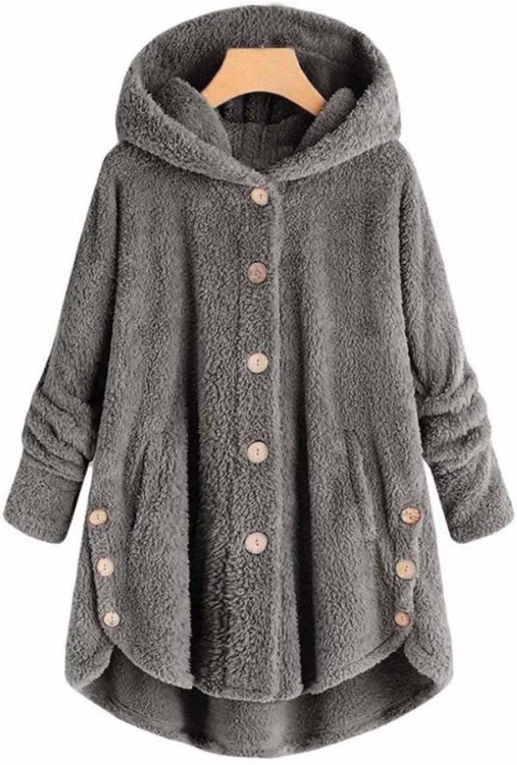 Sherpa Jacket Women Trendy Winter Long Sleeve Fleece Jacket Faux Fur Outerwear Full Button Warming Coats with Pockets