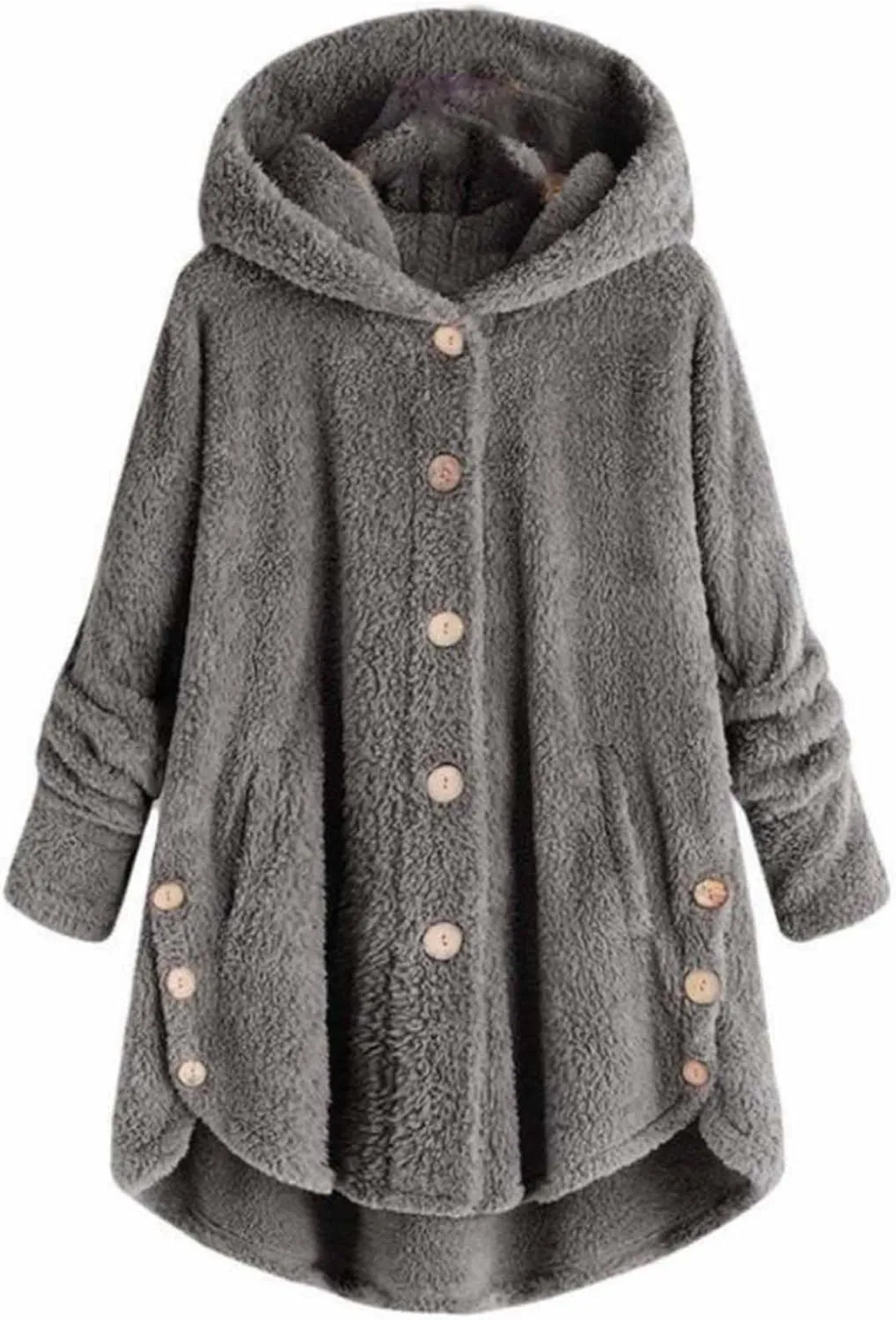 Sherpa Jacket Women Trendy Winter Long Sleeve Fleece Jacket Faux Fur Outerwear Full Button Warming Coats with Pockets