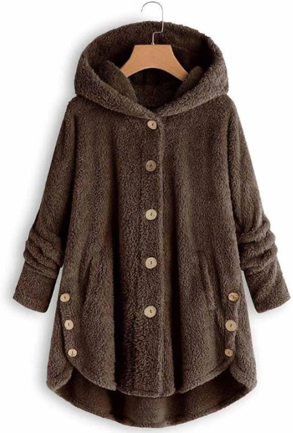 Sherpa Jacket Women Trendy Winter Long Sleeve Fleece Jacket Faux Fur Outerwear Full Button Warming Coats with Pockets