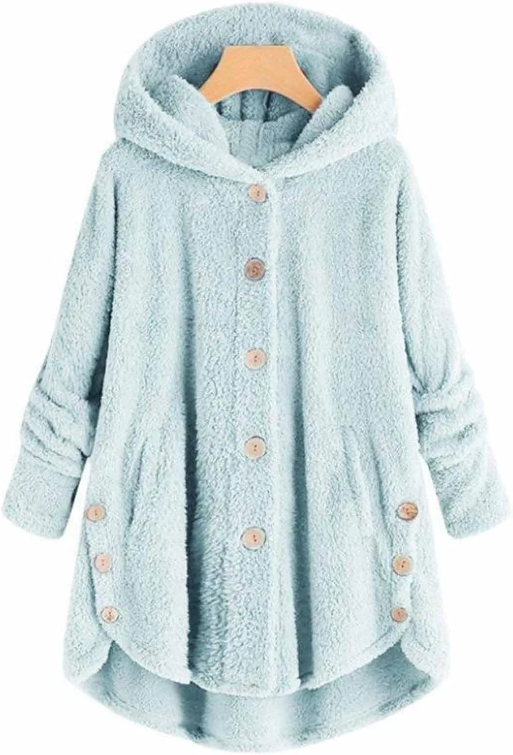 Sherpa Jacket Women Trendy Winter Long Sleeve Fleece Jacket Faux Fur Outerwear Full Button Warming Coats with Pockets