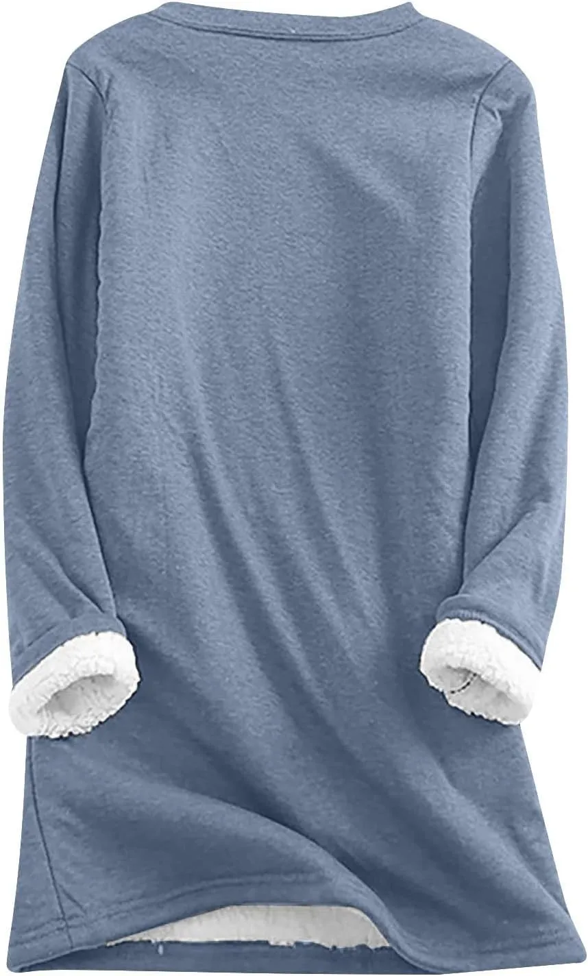 Sherpa Lined Lounge Sets for Women 2 Piece Warm Outfits Long Sleeve Pullover with Pockets Fuzzy Fleece Pajamas Set