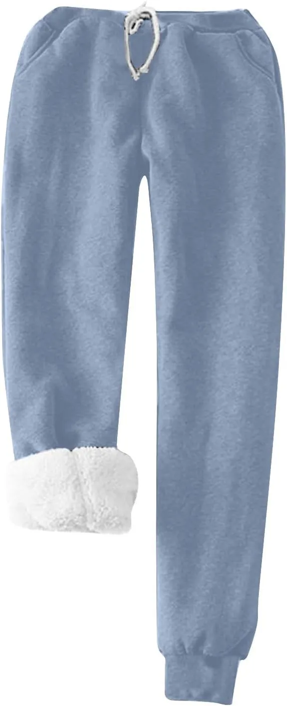 Sherpa Lined Lounge Sets for Women 2 Piece Warm Outfits Long Sleeve Pullover with Pockets Fuzzy Fleece Pajamas Set