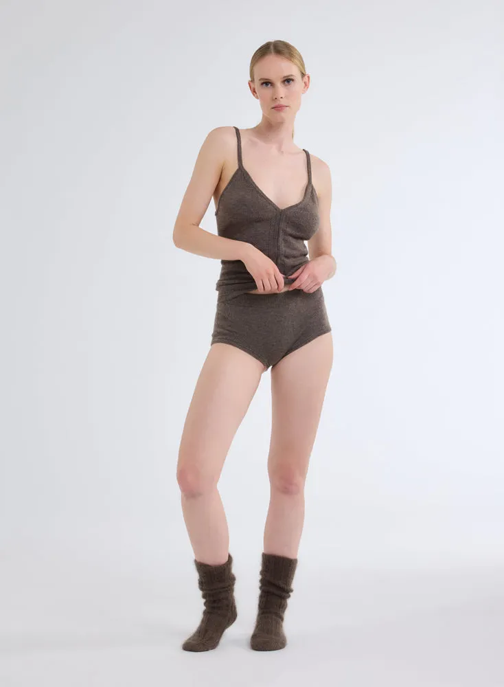 Short Court Marron en Laine et Cachemire