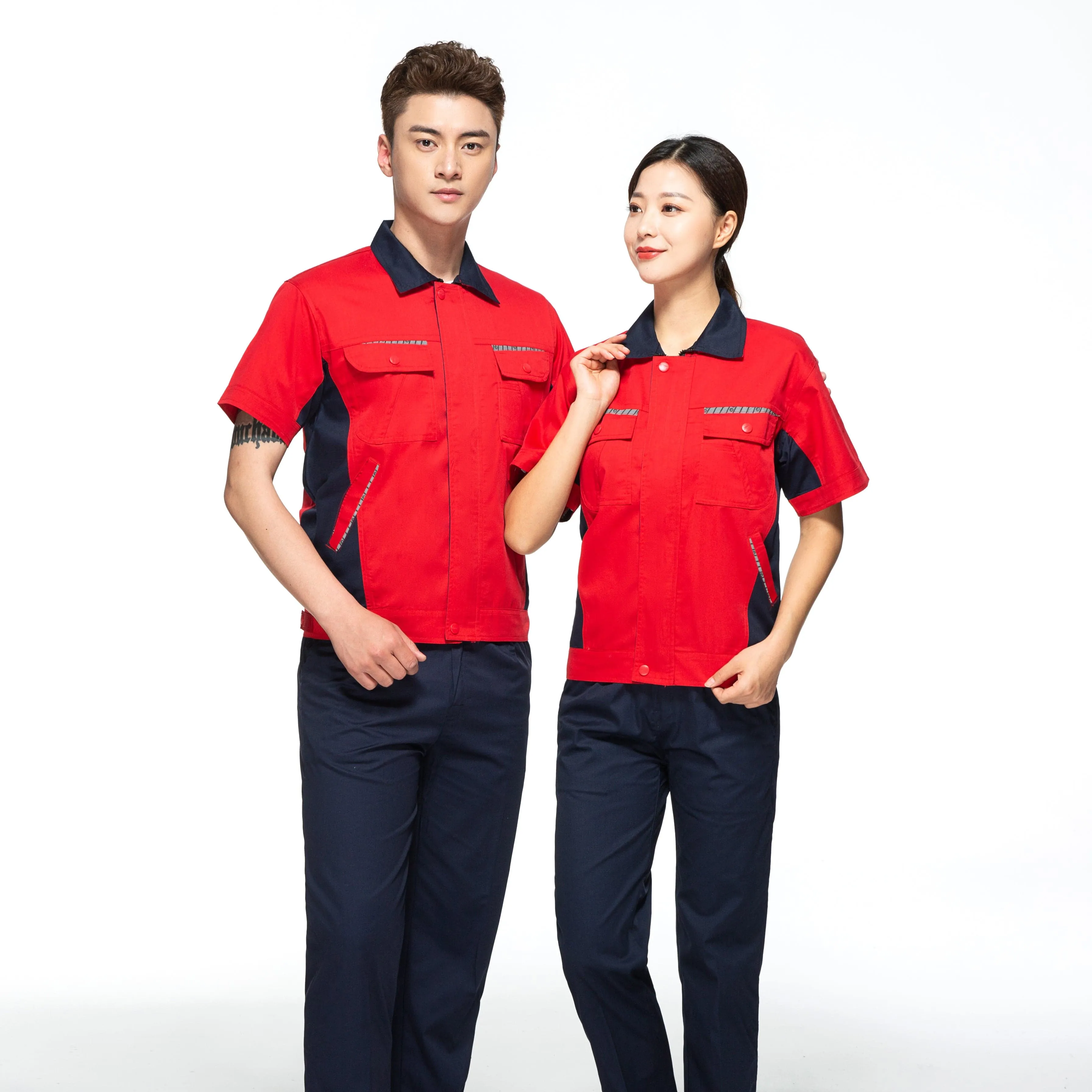 Short-sleeved polyester cotton overalls for summer SD-S1002