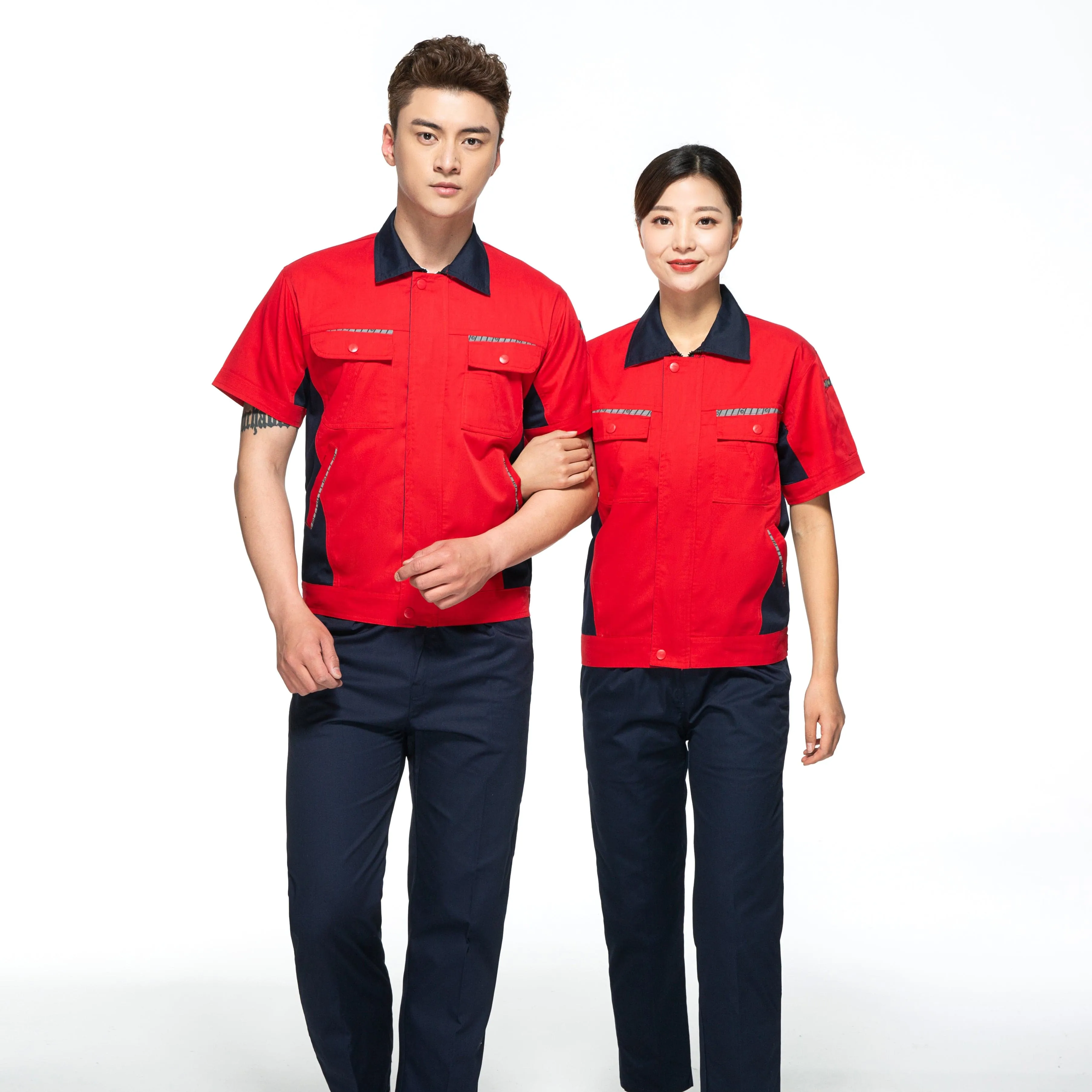 Short-sleeved polyester cotton overalls for summer SD-S1002