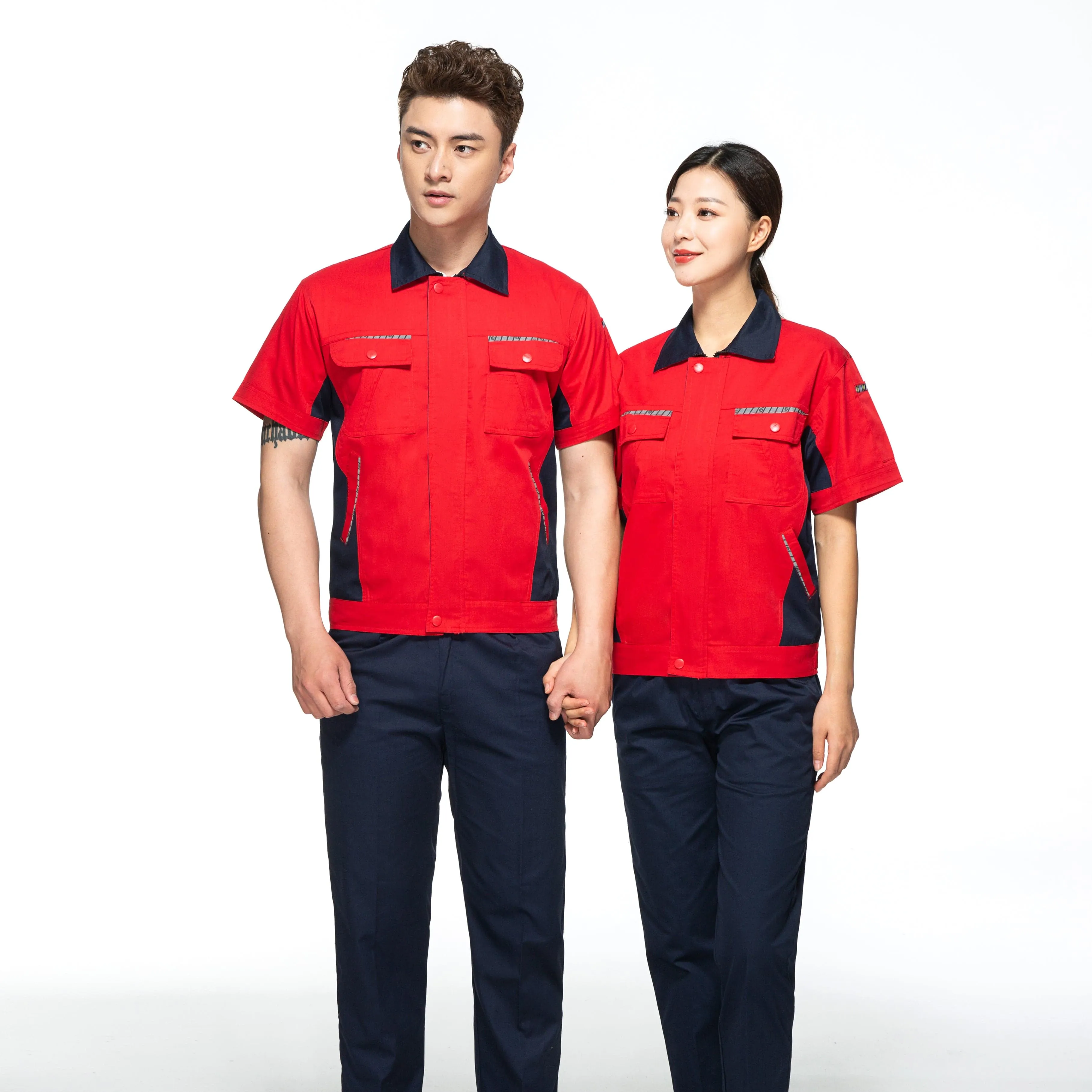 Short-sleeved polyester cotton overalls for summer SD-S1002