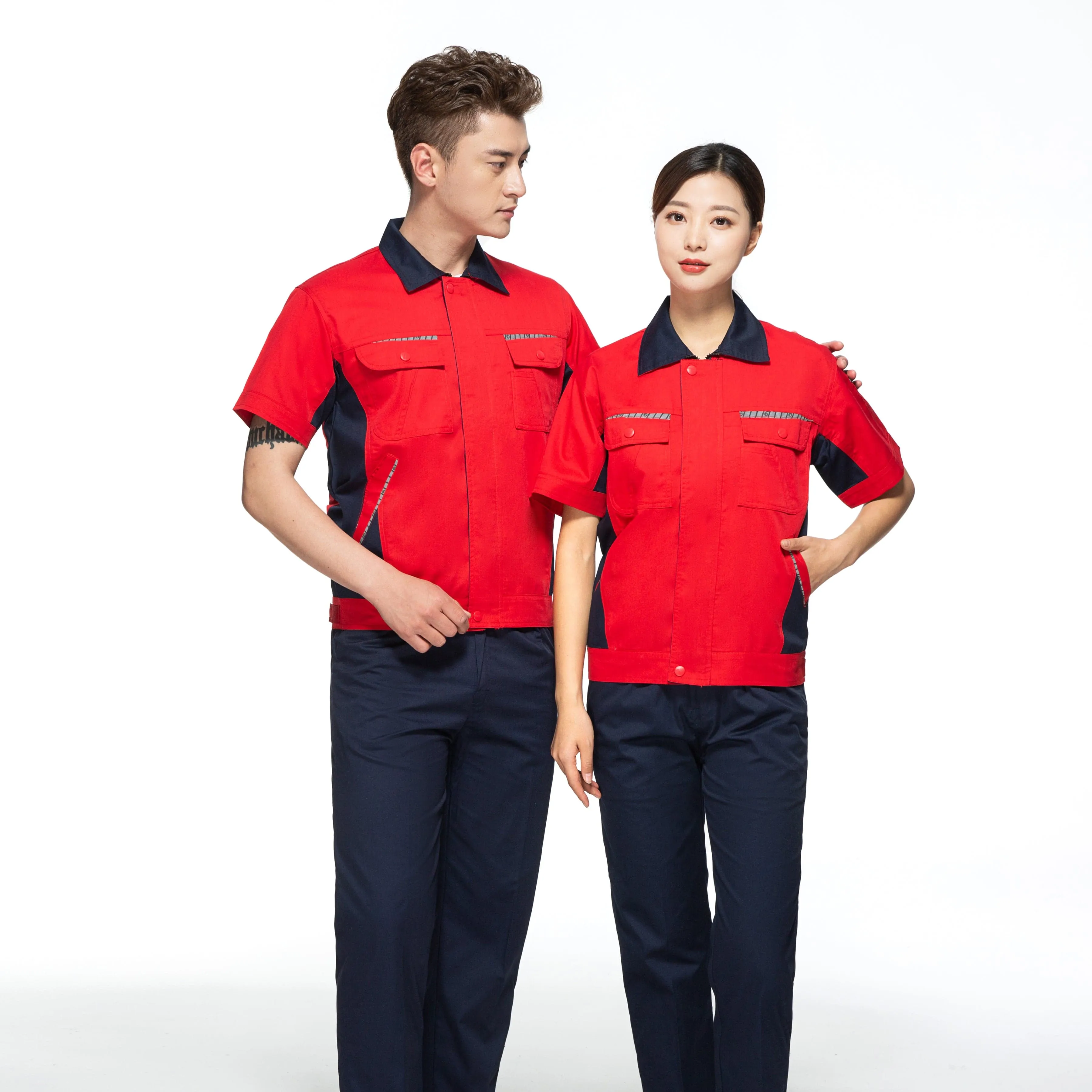 Short-sleeved polyester cotton overalls for summer SD-S1002