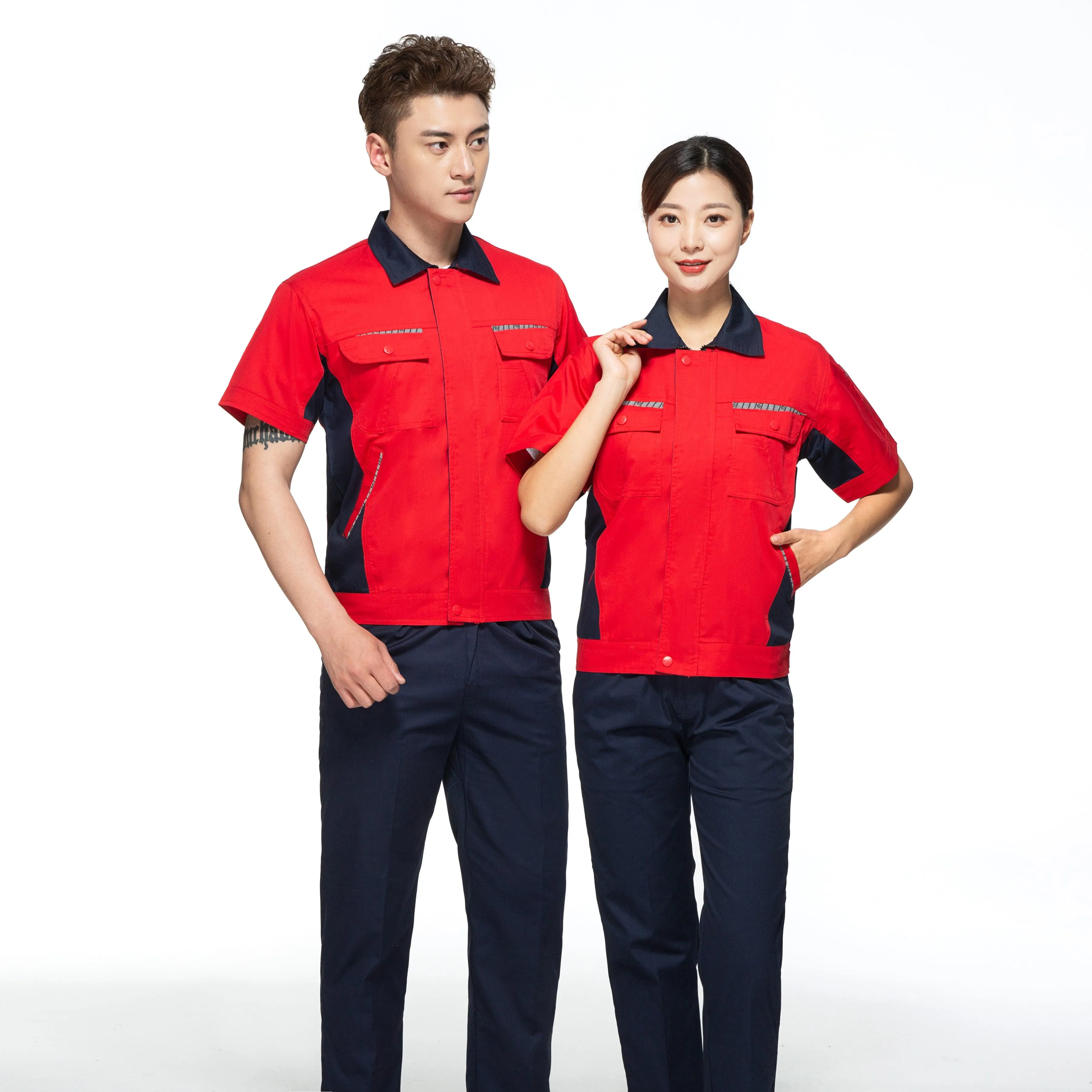 Short-sleeved polyester cotton overalls for summer SD-S1002