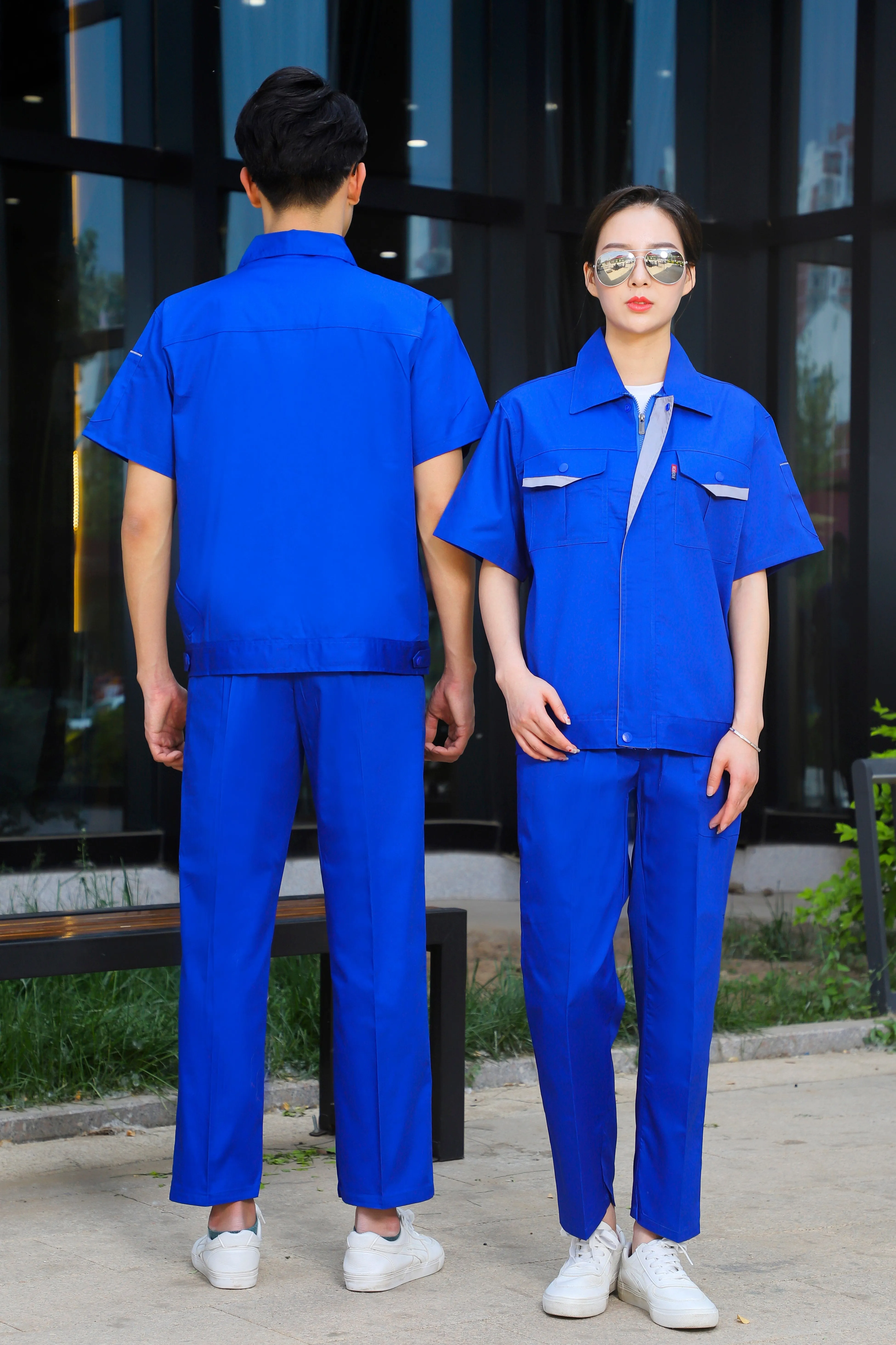 Short-sleeved polyester cotton overalls for summer SD-S302