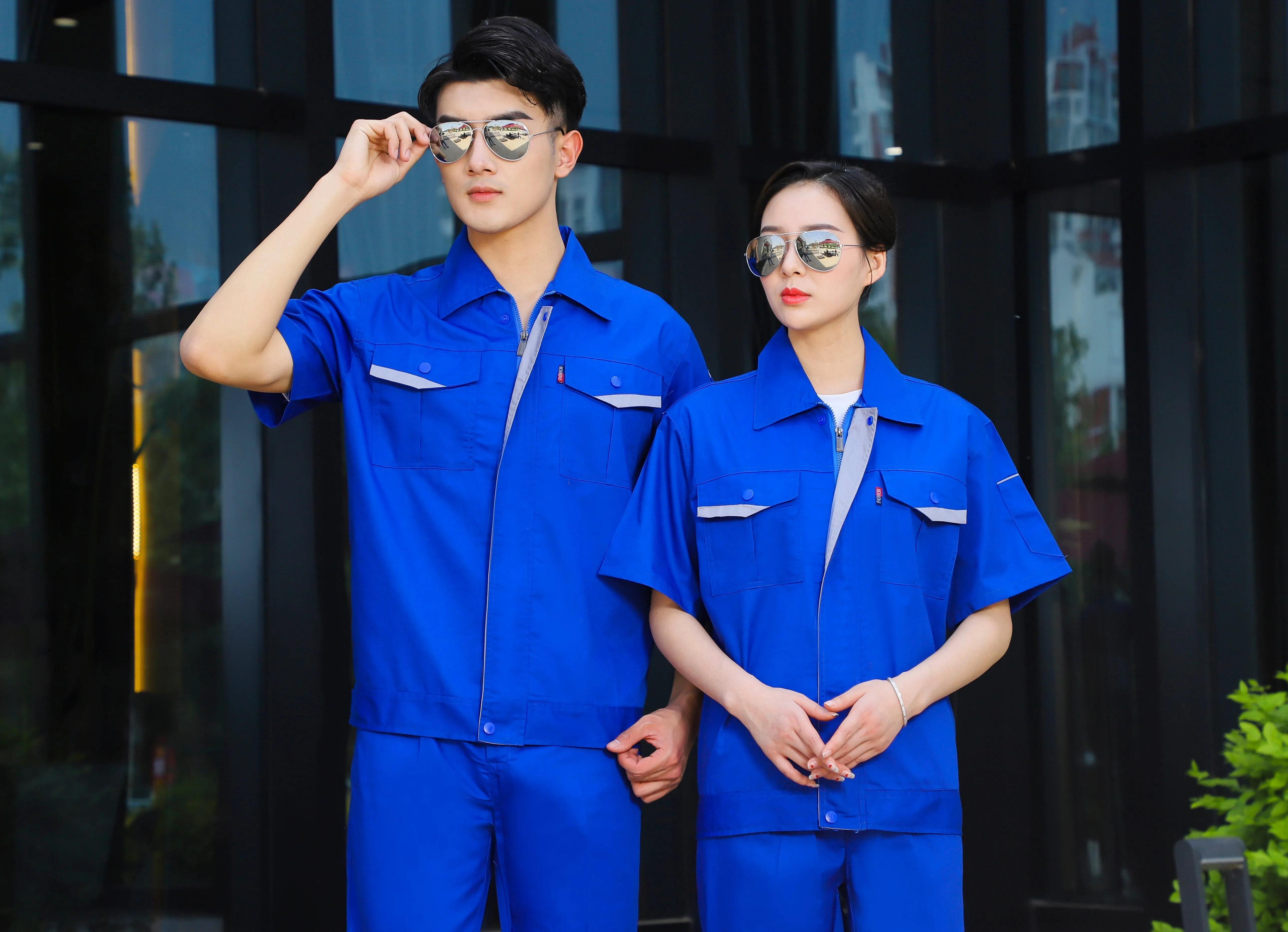 Short-sleeved polyester cotton overalls for summer SD-S302