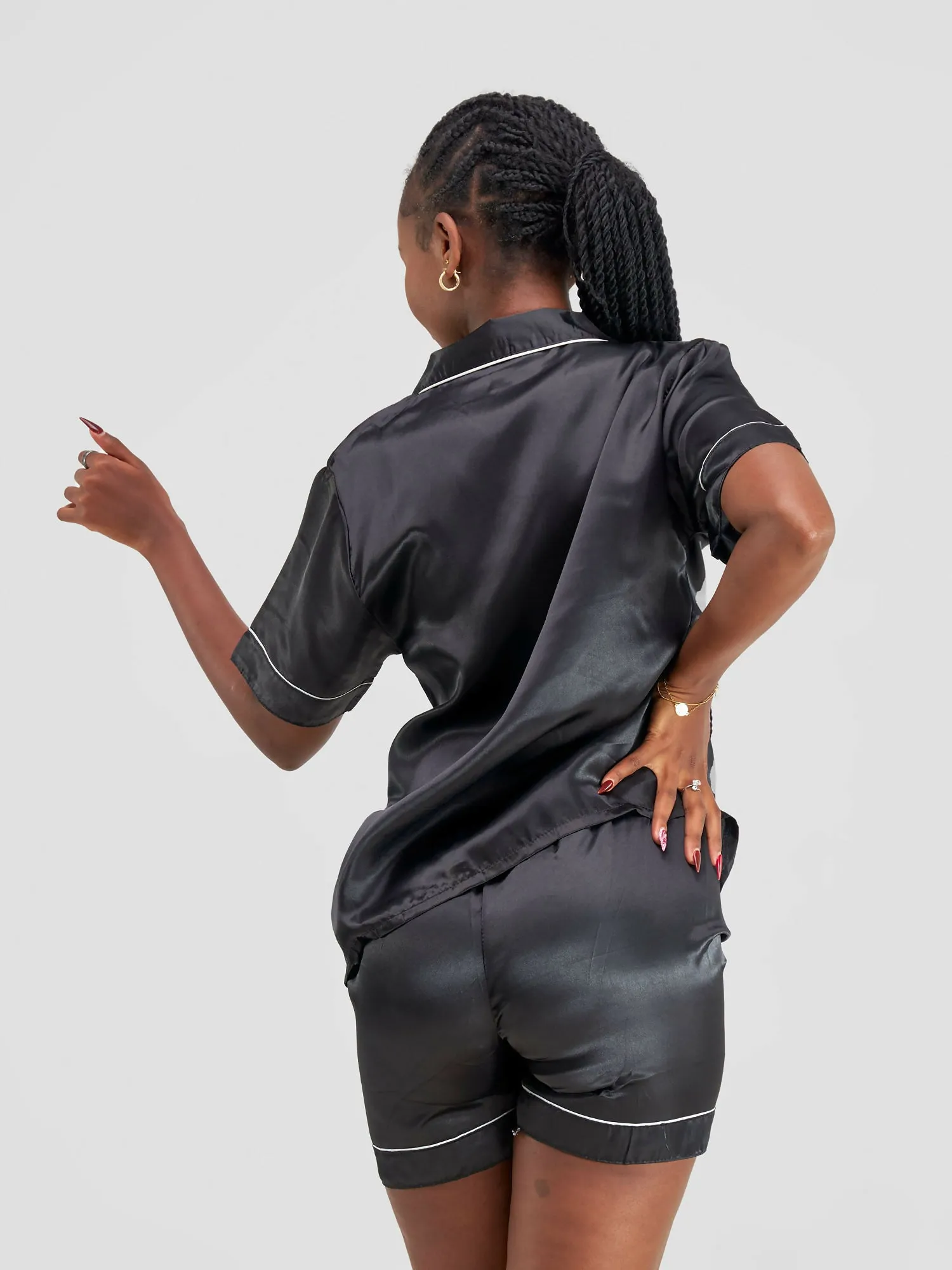 Silk Pajama Short Set - Black